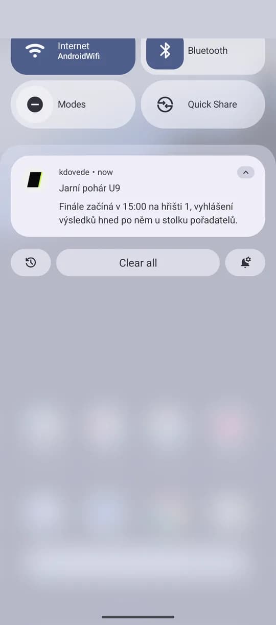 Oznámení pořadatele jako push notifikace na Androidu