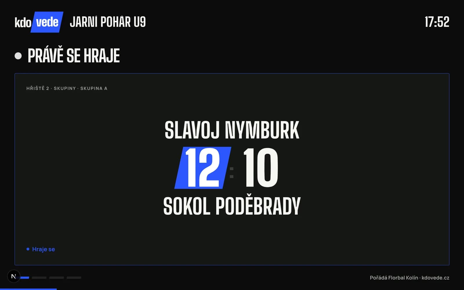 Obrazovka pro halu s velkým skóre právě hraného zápasu